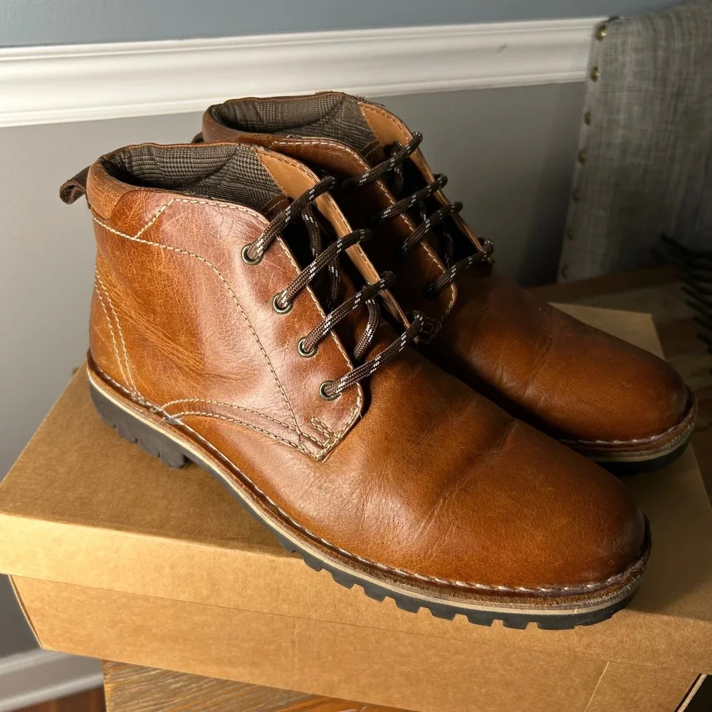 Steve Madden Newcomb Cognac Leather Lace‎ Up Ankle Boots Men Size 9